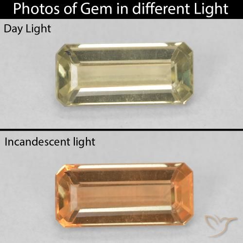 1.08ct Natural amarelo suave Diásporo com mudança de cor, Corte Esmeralda, VVS-VS