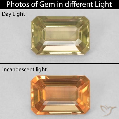 1.14ct Natural Amarelo dourado Diásporo com mudança de cor, Corte Esmeralda, VVS-VS