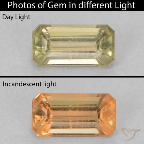 0.45ct Natural Luz amarela Diásporo com mudança de cor, Corte Esmeralda, VVS-VS