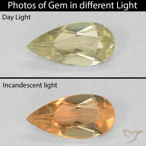 0.55ct Natural Luz amarela Diásporo com mudança de cor, Formato de pêra, VS