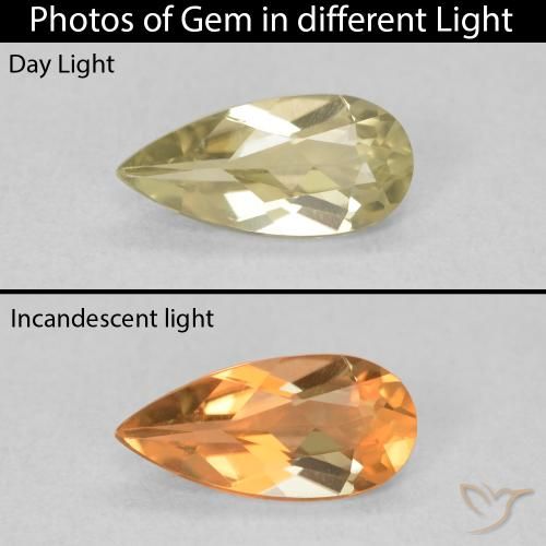 0.70ct Natural Luz amarela Diásporo com mudança de cor, Formato de pêra, VVS-VS