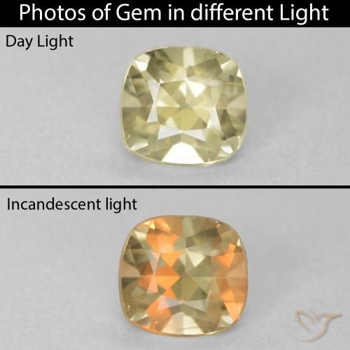 0.76ct Natural Luz amarela Diásporo com mudança de cor, Almofada, VVS-VS