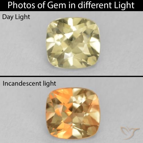 0.98ct Natural amarelo suave Diásporo com mudança de cor, Almofada, VVS-VS