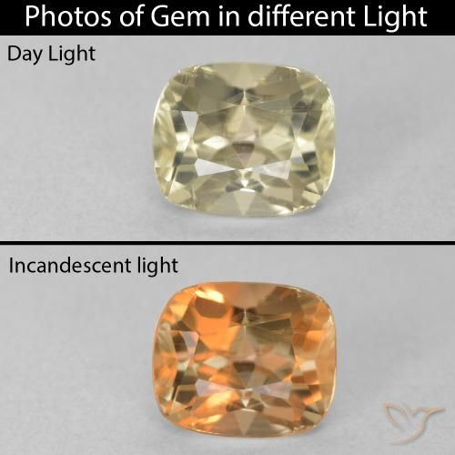 1.00ct Natural amarelo quente Diásporo com mudança de cor, Almofada, VVS-VS