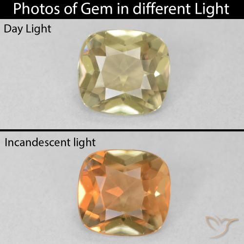0.83ct Natural amarelo quente Diásporo com mudança de cor, Almofada, VVS-VS
