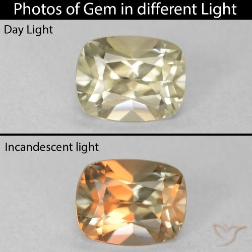 0.86ct Natural amarelo bege Diásporo com mudança de cor, Almofada, VVS-VS