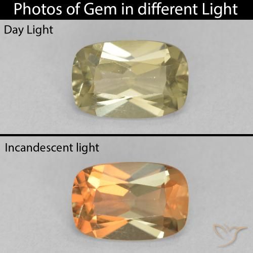 1.51ct Natural amarelo quente Diásporo com mudança de cor, Almofada, VVS-VS