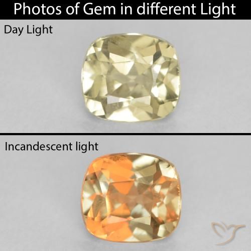 0.69ct Natural Luz amarela Diásporo com mudança de cor, Almofada, VVS-VS
