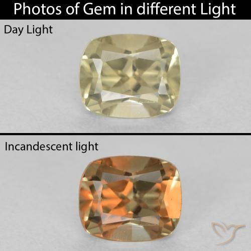 0.71ct Natural Amarelo muito claro Diásporo com mudança de cor, Almofada, VVS-VS