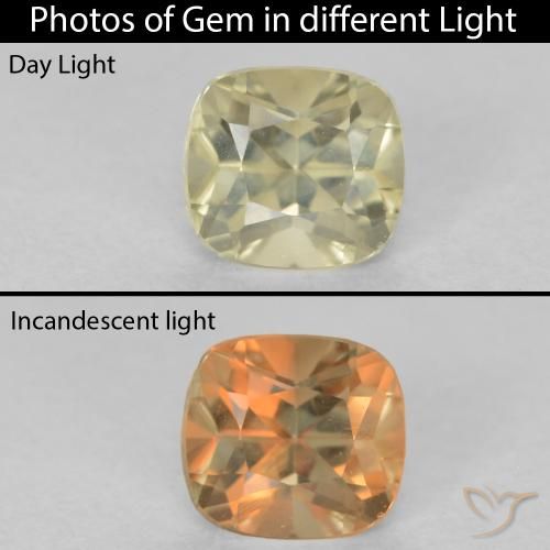 0.64ct Natural Amarelo muito claro Diásporo com mudança de cor, Almofada, VVS-VS