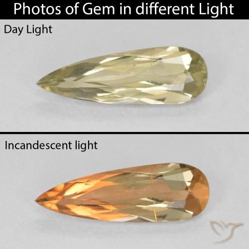 1.22ct Natural amarelo médio Diásporo com mudança de cor, Formato de pêra, VVS-VS