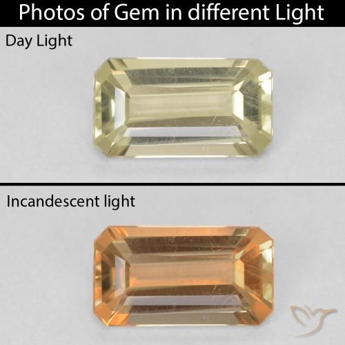 0.74ct Natural Amarelo verde Diásporo com mudança de cor, Corte Esmeralda, VS