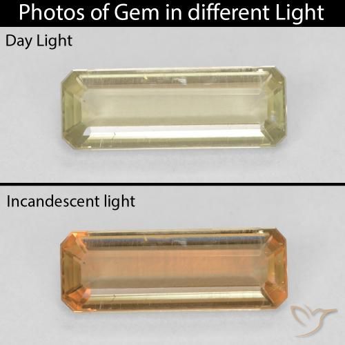 1.40ct Natural amarelo suave Diásporo com mudança de cor, Corte Esmeralda, VS