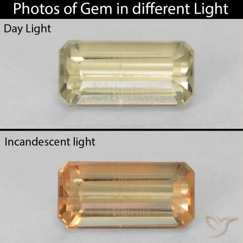 1.06ct Natural Luz amarela Diásporo com mudança de cor, Corte Octógono / Esmeralda, VVS-VS, Photo A