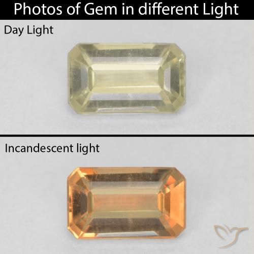 0.64ct Natural amarelo suave Diásporo com mudança de cor, Corte Esmeralda, VVS-VS