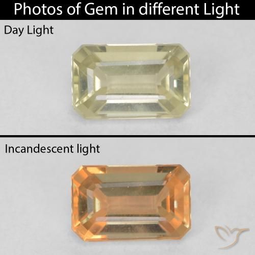 0.63ct Natural amarelo suave Diásporo com mudança de cor, Corte Esmeralda, VVS-VS