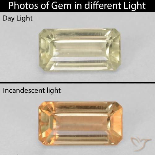 1.34ct Natural amarelo suave Diásporo com mudança de cor, Corte Esmeralda, VVS-VS