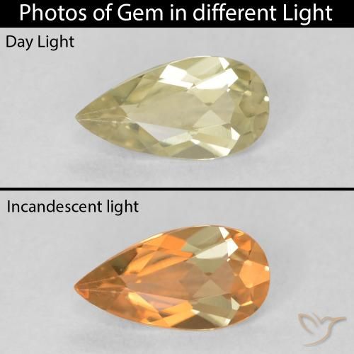 0.48ct Natural Luz amarela Diásporo com mudança de cor, Formato de pêra, VVS