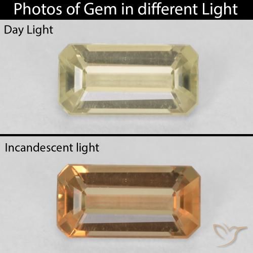 0.55ct Natural amarelo suave Diásporo com mudança de cor, Corte Esmeralda, VVS