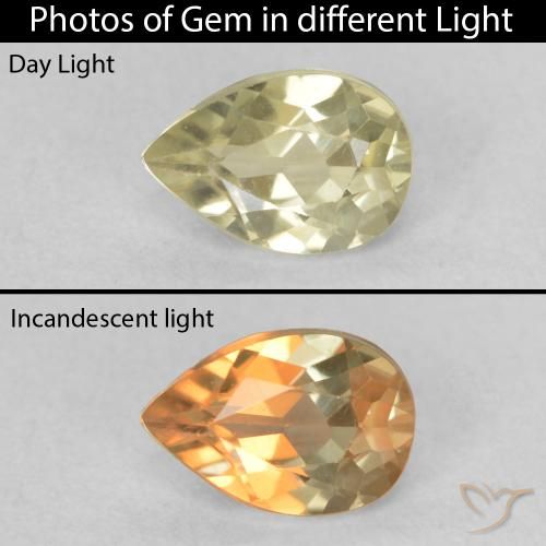 0.50ct Natural Luz amarela Diásporo com mudança de cor, Formato de pêra, VVS-VS