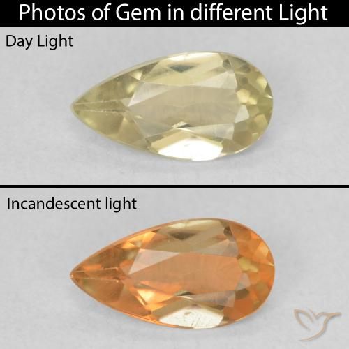 0.55ct Natural Luz amarela Diásporo com mudança de cor, Formato de pêra, VVS-VS