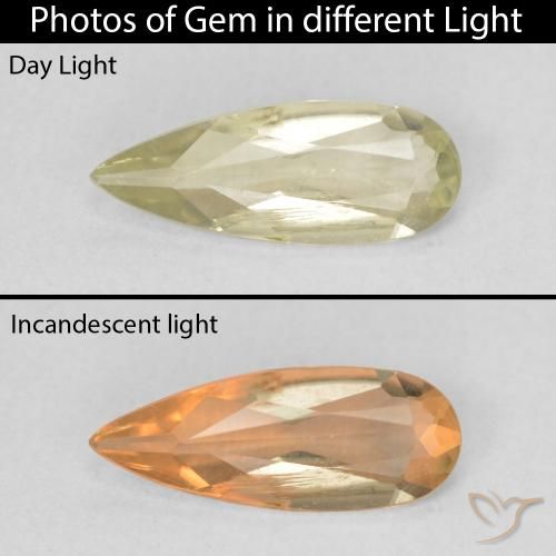 1.08ct Natural Luz amarela Diásporo com mudança de cor, Formato de pêra, VS