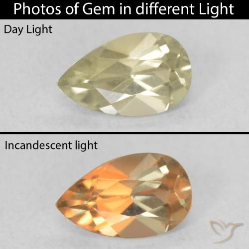0.49ct Natural amarelo suave Diásporo com mudança de cor, Formato de pêra, VVS