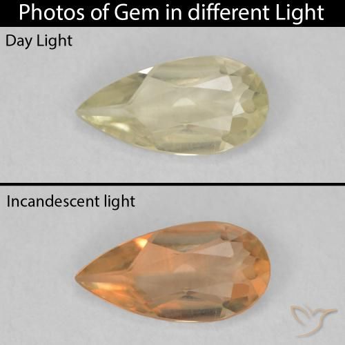 0.71ct Natural Luz amarela Diásporo com mudança de cor, Formato de pêra, VVS