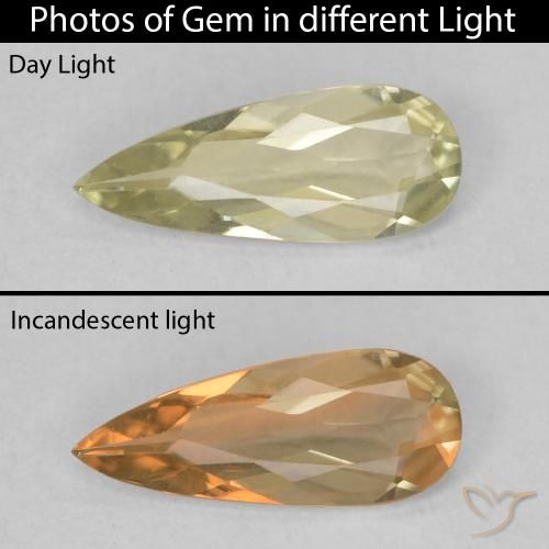 0.61ct Natural Luz amarela Diásporo com mudança de cor, Formato de pêra, VVS