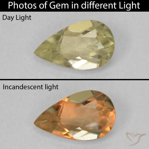 0.75ct Natural amarelo médio Diásporo com mudança de cor, Formato de pêra, VVS