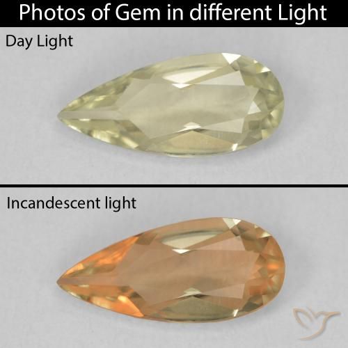 0.91ct Natural amarelo médio Diásporo com mudança de cor, Formato de pêra, VVS