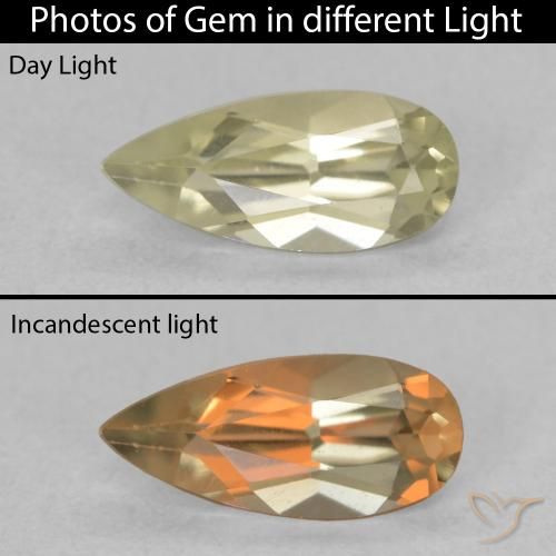 0.74ct Natural Luz amarela Diásporo com mudança de cor, Formato de pêra, VVS