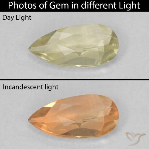 0.46ct Natural Luz amarela Diásporo com mudança de cor, Formato de pêra, VVS
