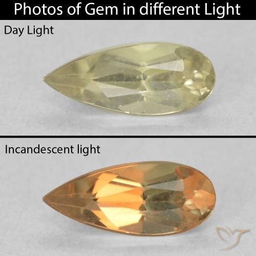 0.66ct Natural amarelo suave Diásporo com mudança de cor, Formato de pêra, VVS