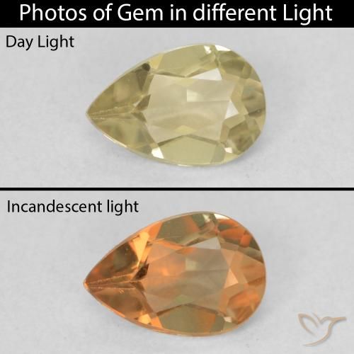 0.61ct Natural Luz amarela Diásporo com mudança de cor, Formato de pêra, VVS