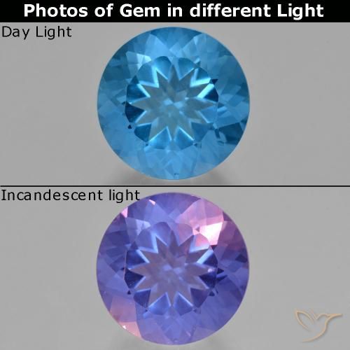 10.93ct Natural Azul-marinho Fluorita que muda de cor, Redondo, VS
