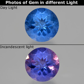 Fluorita de mudança de cor azul marinho intenso natural 15,29ct, corte redondo, VS