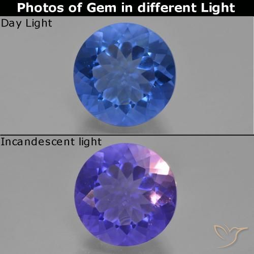 10.65ct Natural Azul escuro Fluorita que muda de cor, Redondo, VS