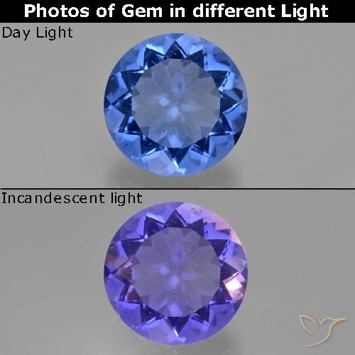 10.78ct Natural Azul profundo Fluorita que muda de cor, Redondo, VS