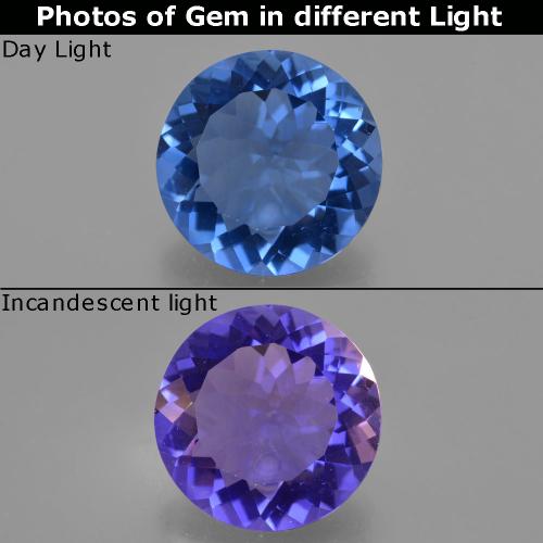 Fluorita de mudança de cor azul natural 11,38ct, corte redondo, VS