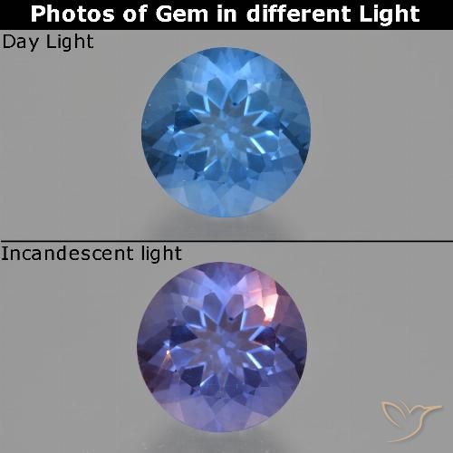 11.73ct Natural Azul marinho intenso Fluorita que muda de cor, Redondo, VS
