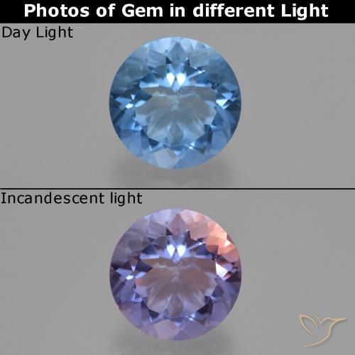 11.48ct Natural Azul marinho intenso Fluorita que muda de cor, Redondo, VS