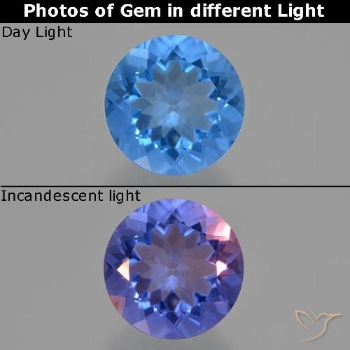 13.41ct Natural azul egípcio Fluorita que muda de cor, Redondo, VS