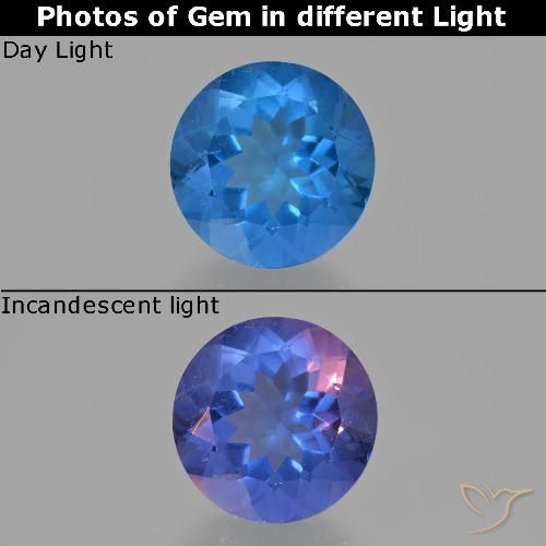12.83ct Natural Azul claro Fluorita que muda de cor, Redondo, VS