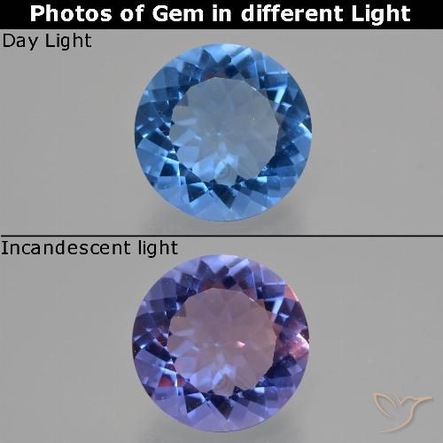 12.97ct Natural azul egípcio Fluorita que muda de cor, Redondo, VS