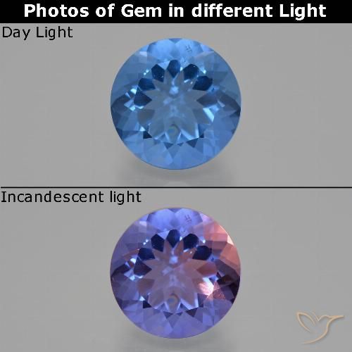 11.06ct Natural Azul marinho intenso Fluorita que muda de cor, Redondo, VS