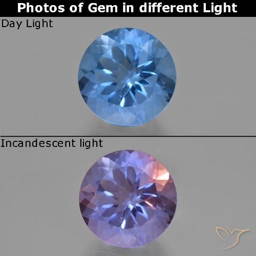 11.45ct Natural Azul claro Fluorita que muda de cor, Redondo, VS