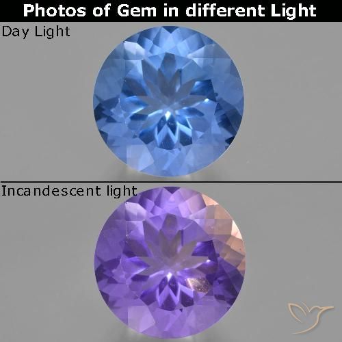 Fluorita de mudança de cor azul natural 14,68ct, corte redondo, VS
