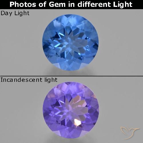 12.13ct Natural Azul claro Fluorita que muda de cor, Redondo, VS