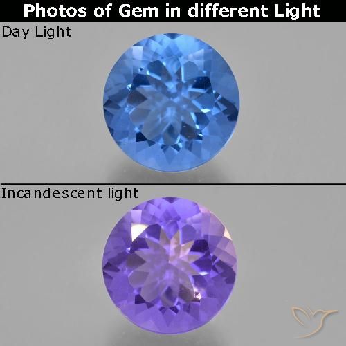 Fluorita que muda de cor azul egípcio Natural 11.75ct, Corte Redondo, VS